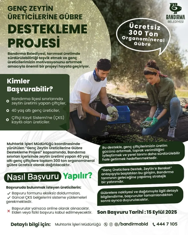 Bandırma Belediyesi’nden Genç Zeytin Üreticilerine Büyük Destek